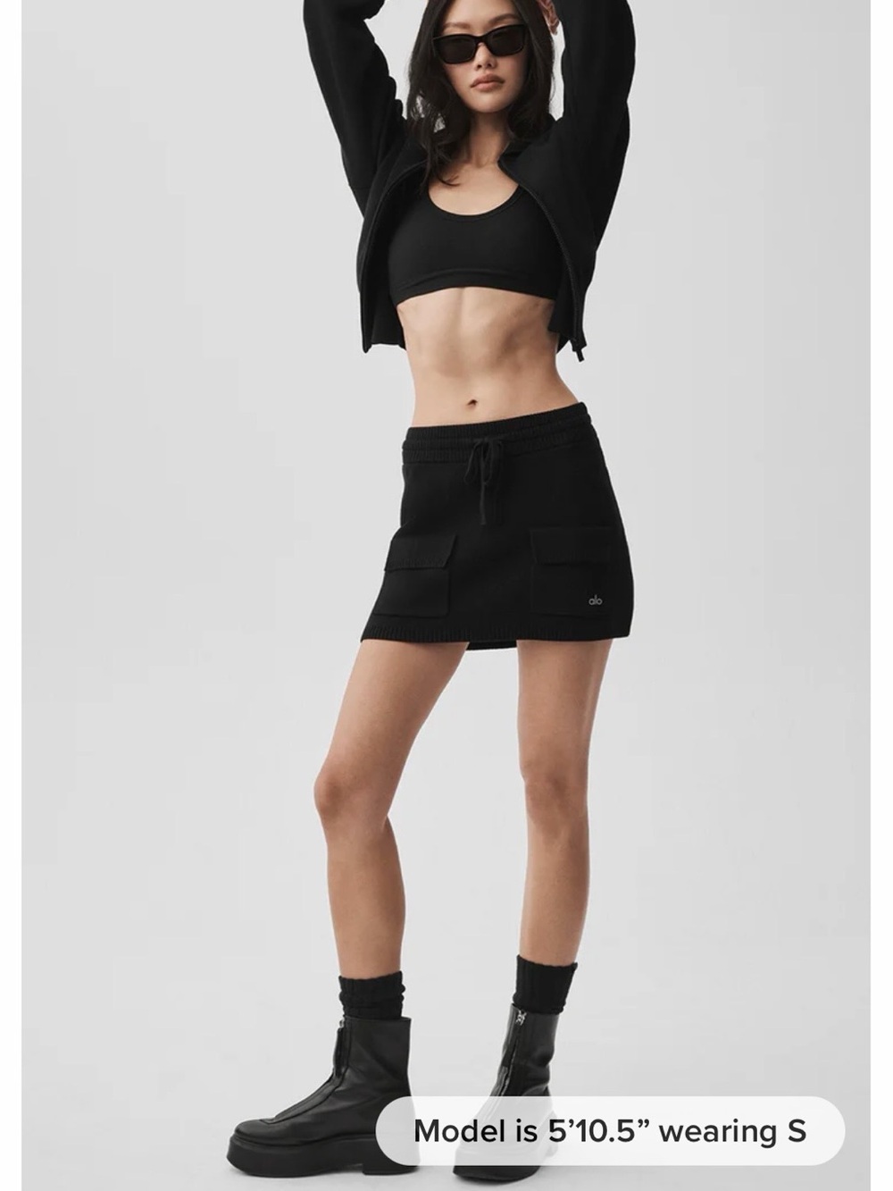ALO Yoga Black Knit Mini Skirt with Front Pockets
